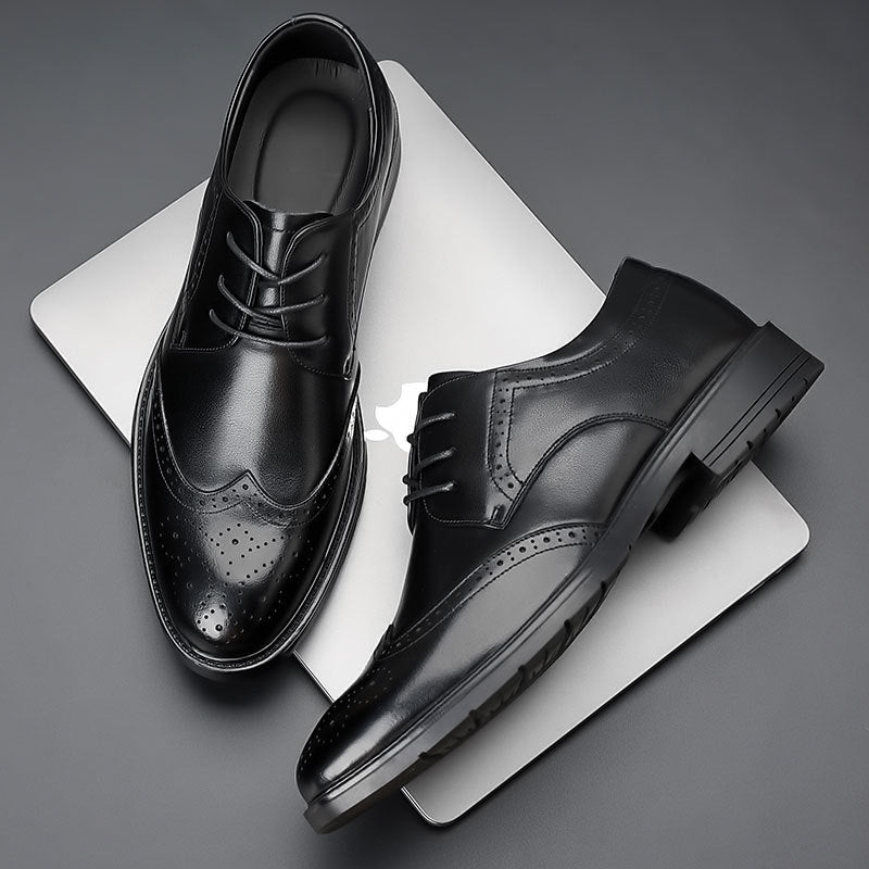 Leather Shoes for Men, Genuine Leather, High-End, Spring Season, Men's Business Formal Wear, Suit Leather Shoes, British Style Wedding Shoes, Brogue Shoes