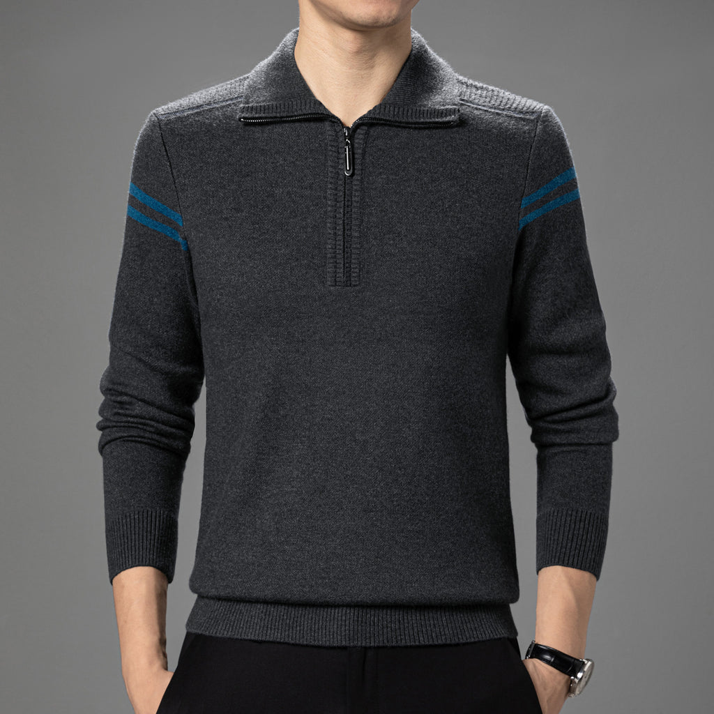 Half-Zip Knit Sweater for Men, Autumn and Winter Style, Men's Sweater for Middle-Aged Dads, Long-Sleeve Pullover, Solid Color Base Layer
