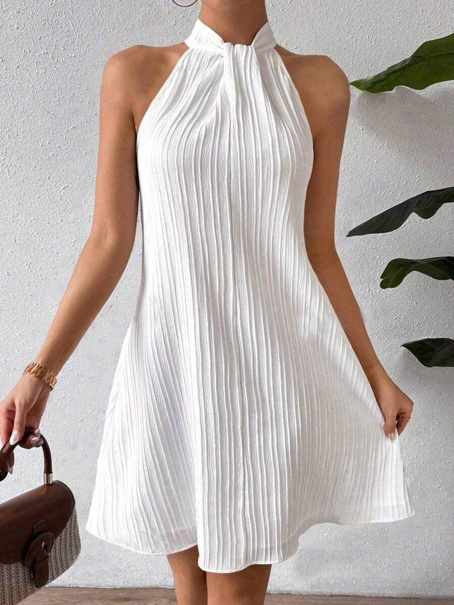 Spring and Summer New European and American Cross-Border Amazon Women's Halter Dress Pleated Draped Cross Skirt