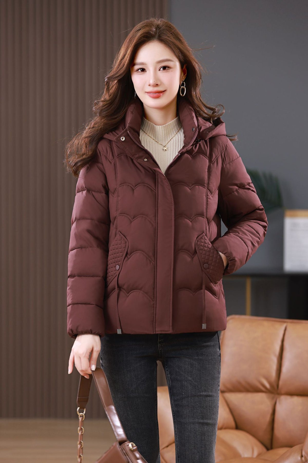 Fashionable Hooded Western Style Thickened Down Cotton-padded Coat Women's 2024 New Loose Simple All-match Casual Warm Cotton-padded Coat