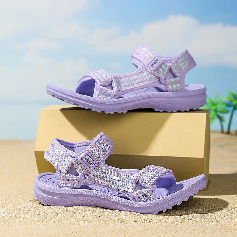 Cross-border Girls Sandals Summer New Large Children's Velcro Open Toe Little Girl Princess Children's Sports Beach Shoes