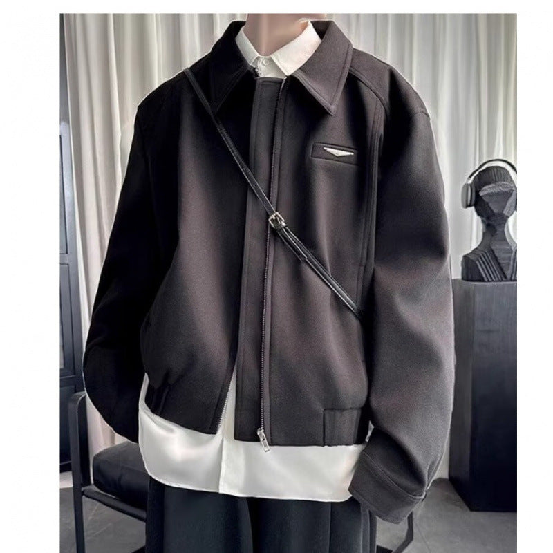 Men's High-end Wear suit New Black Short Jacket Coat Spring and Autumn Duffy Handsome American Lapel Baseball Suit