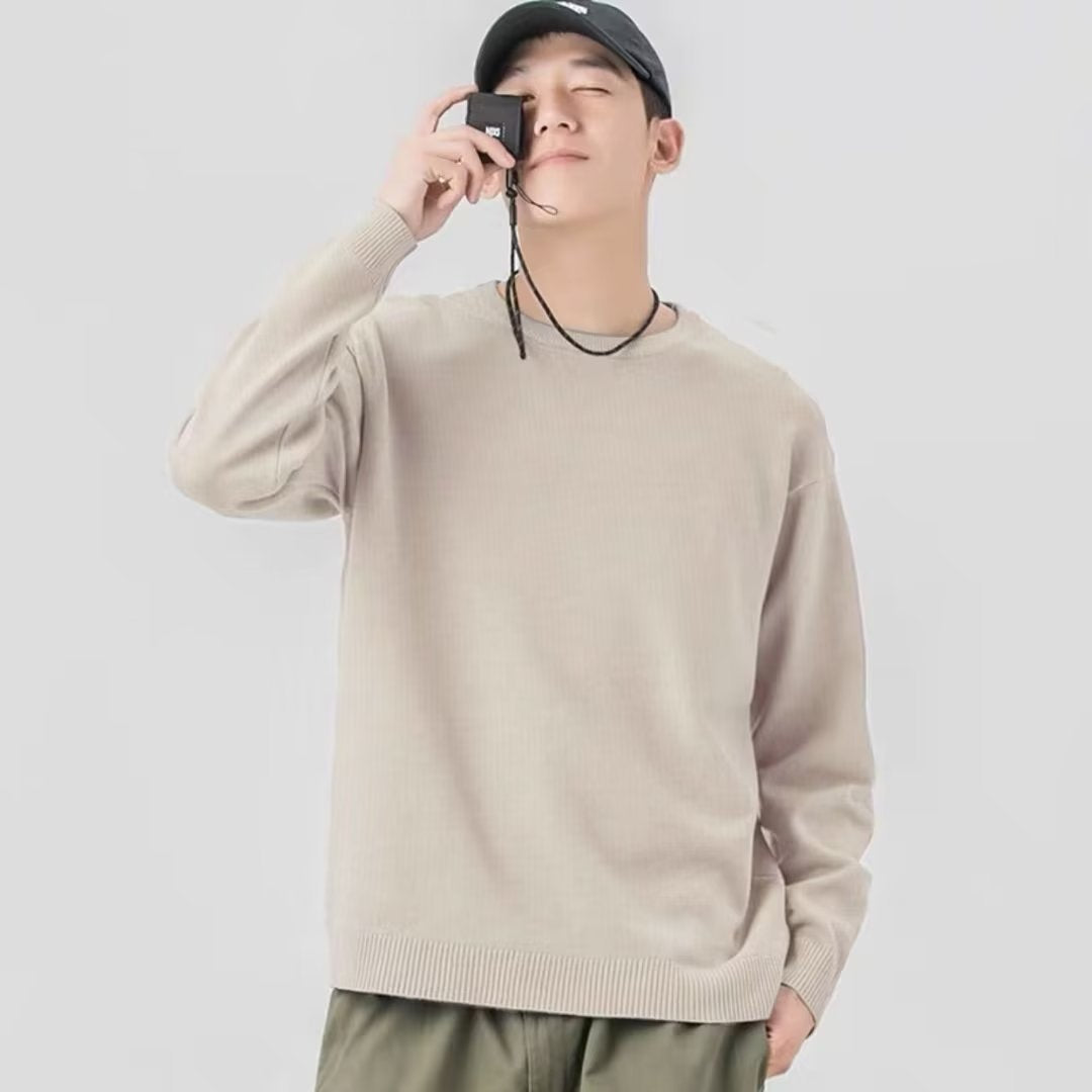 Autumn and Winter Crewneck Sweater Men's Inner Solid Color Base Shirt Loose plus size Warm Knitted Sweater Pullover Sweater