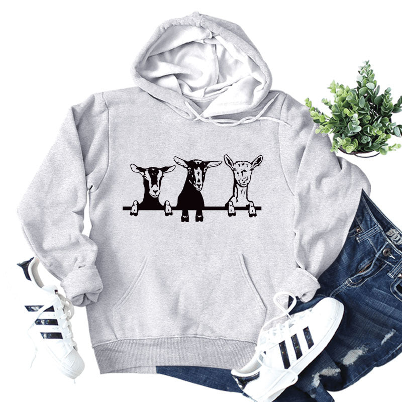 Amazon independent station wish European and American fashion sheep printing loose autumn and winter long sleeve large size hooded women's wholesale