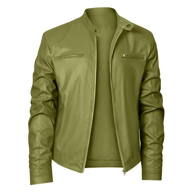 Foreign Trade European and American Men's Leather Jackets for Men and Teenagers Stand-Up Collar Punk Men's Motorcycle Leather Jackets Wholesale