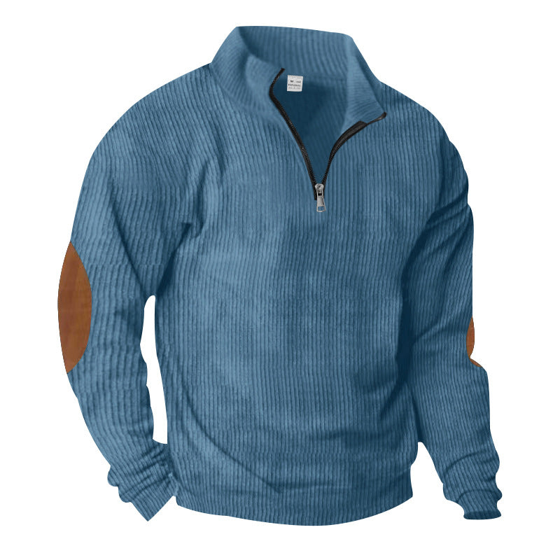 2025 Export Autumn and Winter Cross-Border Pure Color Men's Sweatshirt Autumn and Winter Half-Zip Corduroy Casual Stand-Up Collar Long Sleeves