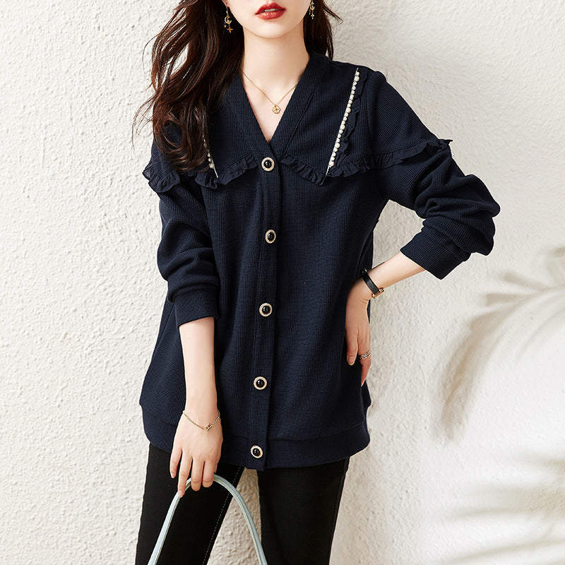 Real Shot of 2025 Autumn New Large Size Pearl Chain Edge Jacket Loose Fat Girl Women's Clothing