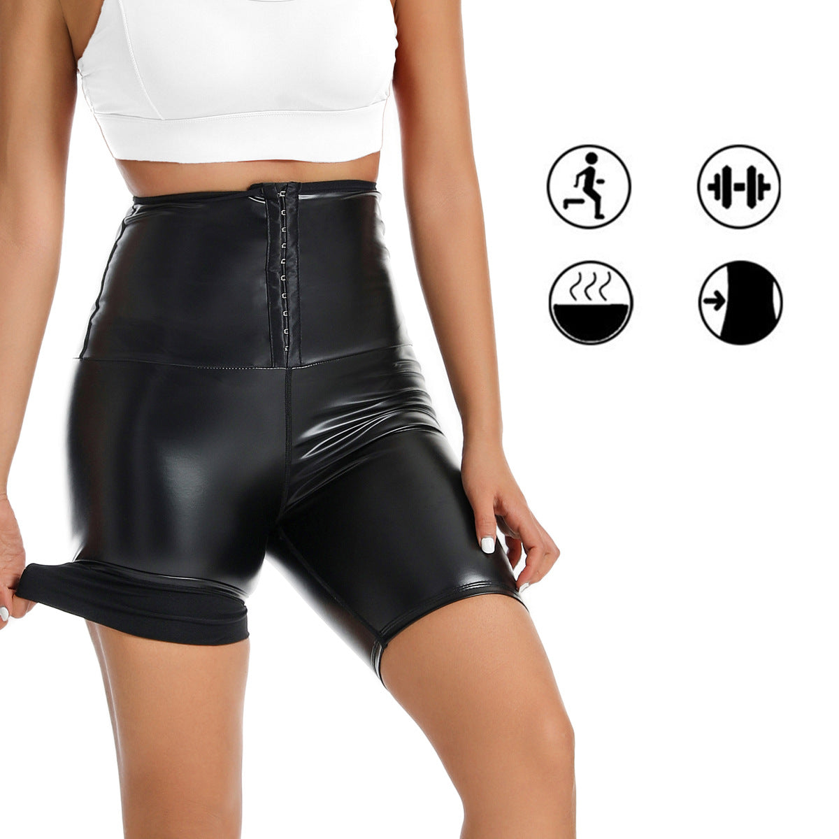 Cross-Border Tight-Fitting Butt-Lifting Leather Pants for European and American Women, Buttoned Body-Shaping Pants, Sexy Corset, High-Waisted Sports and Leisure