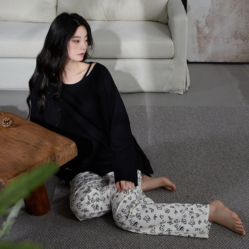 Deershi Pure Cotton Pajamas with Breast Pads for Women 2025 New Spring and Autum Long-Sleeved Loose High-End Home Clothes That Can Be Worn Outside