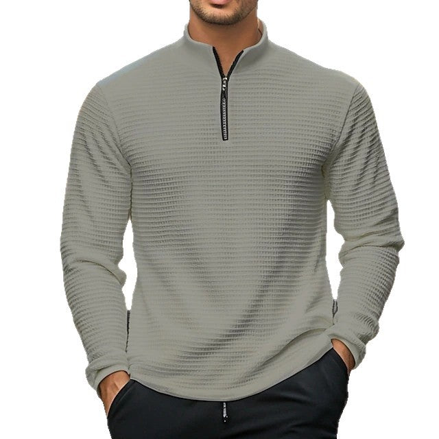 Cross-Border Independent Station Autumn and Winter American Simple Casual Men's Loose Jacquard Stand Collar Half-Zip Bottoming Shirt Sweatshirt for Men