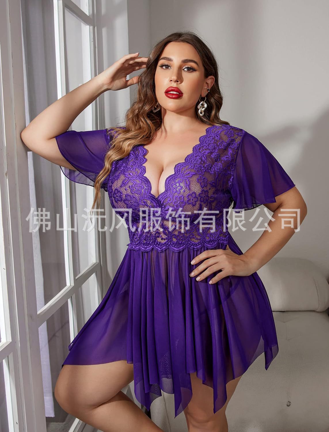 Europe and the United States cross-border plus size perspective sexy pajamas nightgown home sexy skirt two-piece body-shaping underwear wholesale