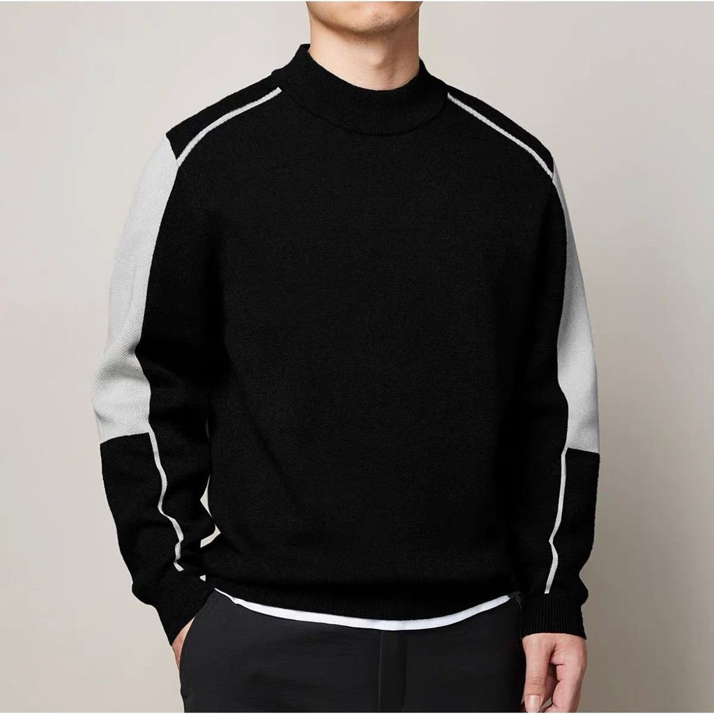 Men's Light business 2023 autumn and winter New round neck pullover casual simple contrast color sweater men's top
