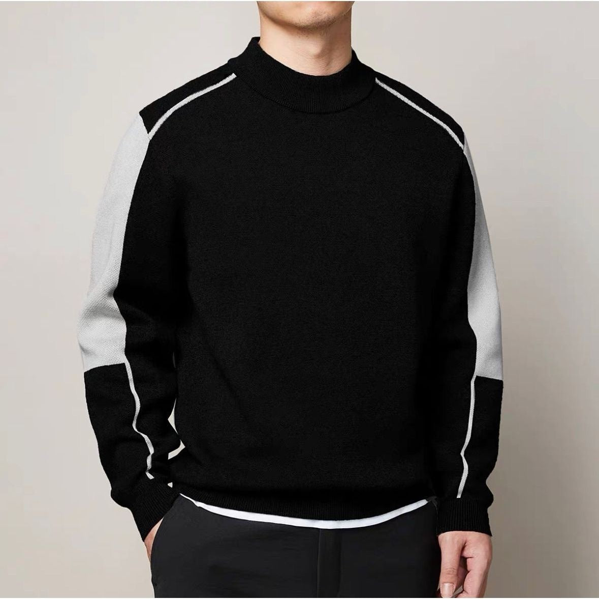 Men's Light business 2023 autumn and winter New round neck pullover casual simple contrast color sweater men's top