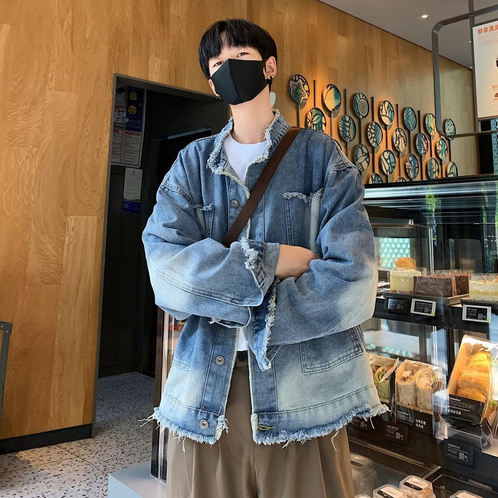 [In Stock running volume] Retro gradient Denim coat men's and women's loose American high street casual workwear jacket