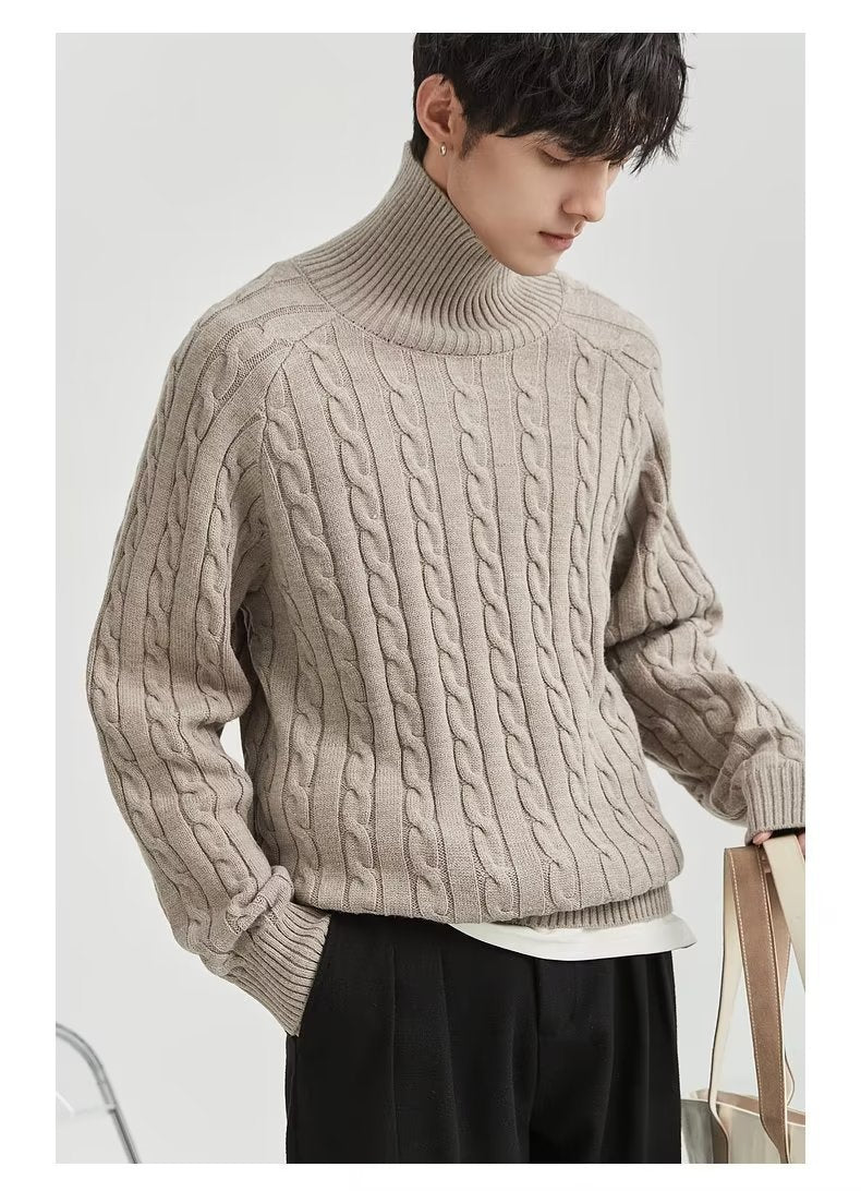 Reversible turtleneck solid color sweater men's winter loose loose bottoming sweater light mature men's fashion sweater