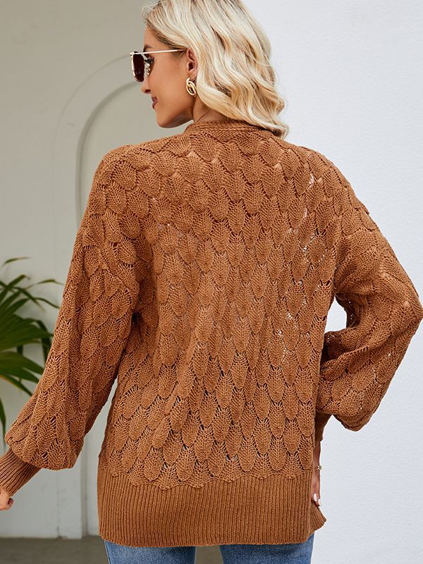 2024 New Loose Lazy Style Mid-Length Sweater Coat Women's Design Hollow Knitted Sweater Cardigan