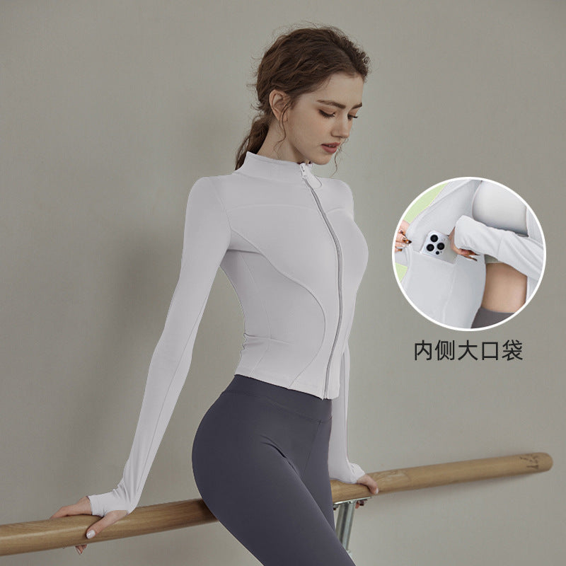 Beautiful and Slimming Yoga Clothes for Women in Spring, Quick-Drying Running Clothes, Outdoor Sports Jackets, Long-Sleeved Fitness Clothes, Waist-Cinching Tops