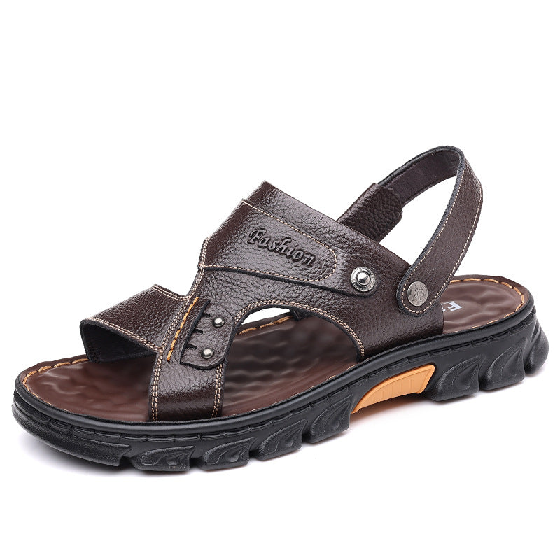 Sandals Men's Summer New Casual Beach Shoes Soft Bottom Soft Top Layer Cowhide Non-Slip Dual-Use Sandals and Slippers Men's 2055