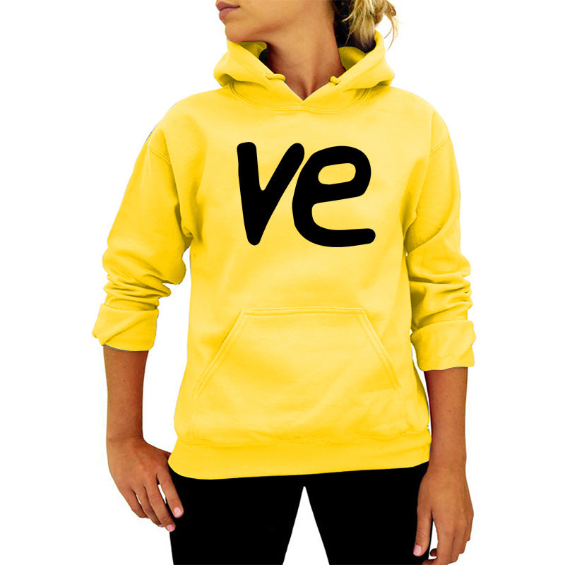 VE Letter Printing Hooded Sweat European and American Women's Autumn and Winter Top Fashion Loose Amazon Foreign Trade Cross-border