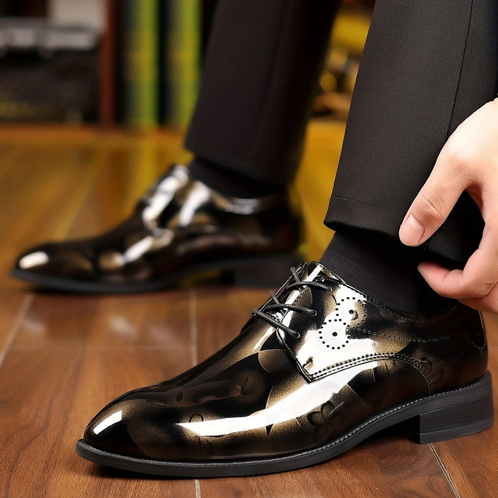 Business Men's Shoes British Style Fashion Leather Shoes New Trendy Casual Leather Shoes All-match Gright Gold Dress Leather Shoes