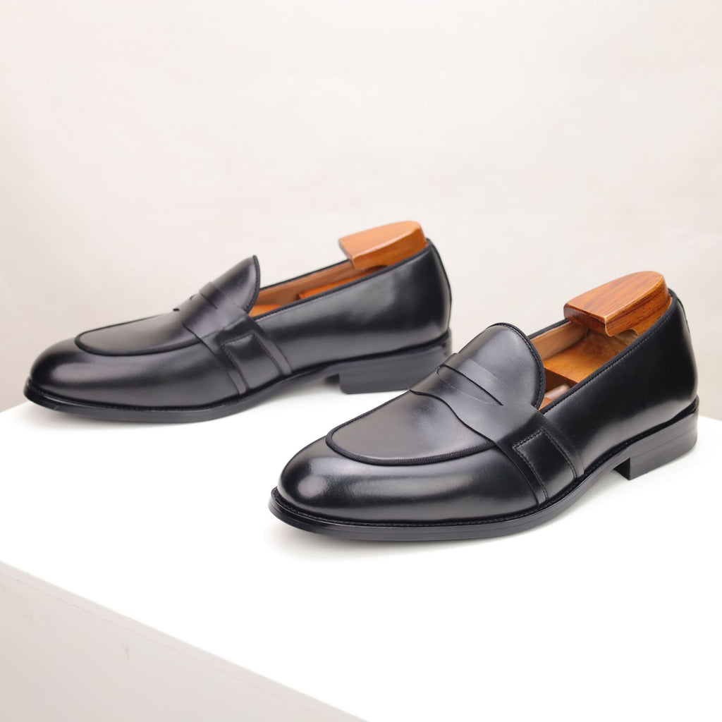 Cross-Border Large Size New European and American Style Business Leather Shoes, British Penny Loafers, Slip-On Genuine Leather Moccasins