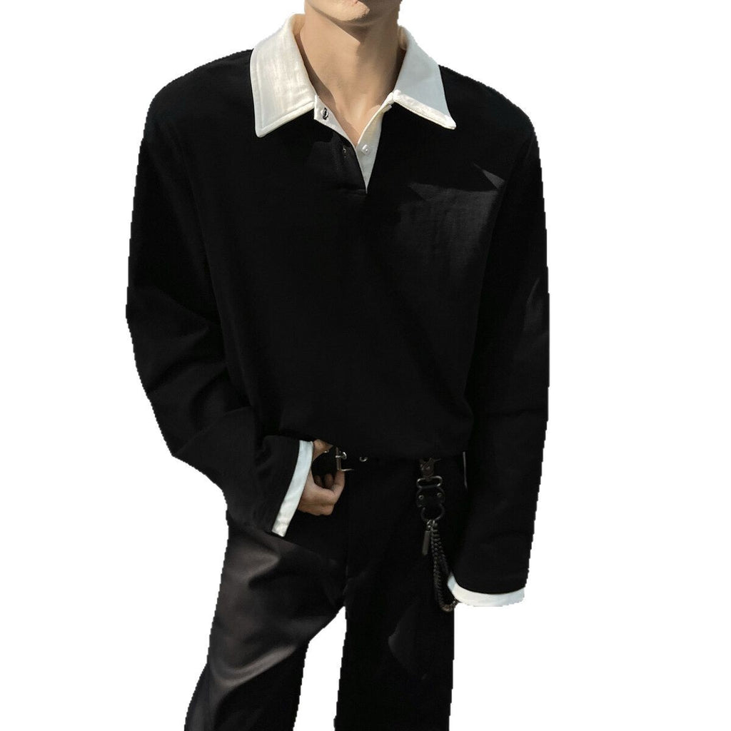INTFEDAY American-style cleanfit Fake Two-piece Patchwork Lapel Sweaters Men's Dark Design plus size Long Sleeve