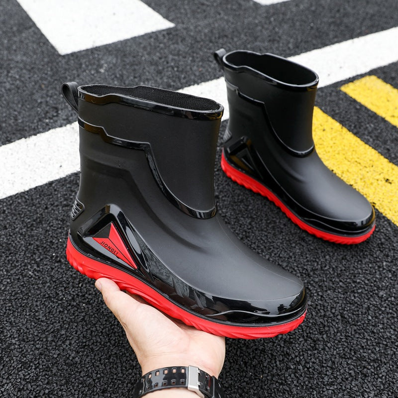 Rain Boots men's closed new waterproof shoes outdoor water boots kitchen non-slip work rubber shoes plus velvet cotton warm rain boots