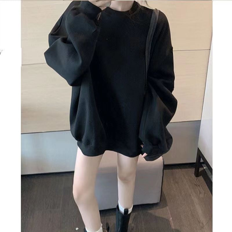 Factory Direct Sales Autumn and Winter Sweatshirts for Women Solid Color Long-Sleeved Round Neck Sweatshirts Korean Style Casual Loose Jacket Plus Size Women's Clothing