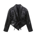 Cross-Border Aliexpress European and American Style Hot Style 2024 New Women's Clothing 4-Color Motorcycle Style Pure Color Strappy Waist Leather Jacket