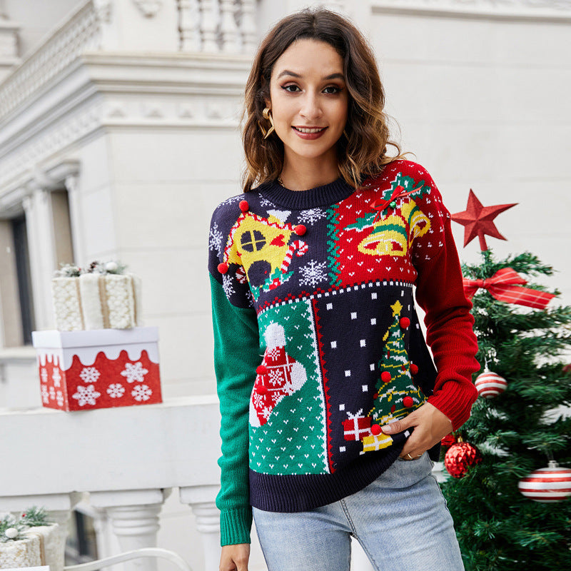 Amazon Explosions 2023 European and American Women's Little Snowflake Christmas Sweater Christmas Tree Pullover Knitted Sweater Christmas Clothes