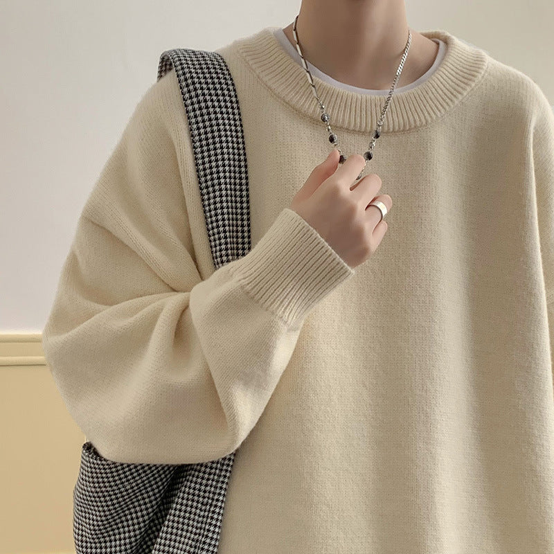 Sweater Men's Autumn and Winter Lazy Style American Style Retro High-end Sense Loose Casual Solid Color Pullover Base Knitted Sweater