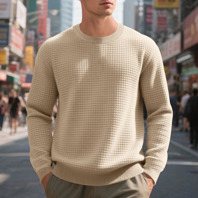 Cross-Border Independent Station American Hot-Selling Spring and Autumn Loose Casual Men's Simple Sports Jacquard Round Neck Long-Sleeved Sweatshirt