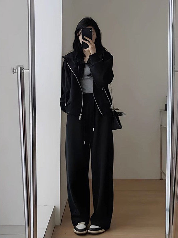 Early Autumn Clothing with a Complete Set of Tea-Style Suits for Women, High-End Hooded Sweatshirts, Wide-Leg Pants, Sports and Leisure Two-Piece Set