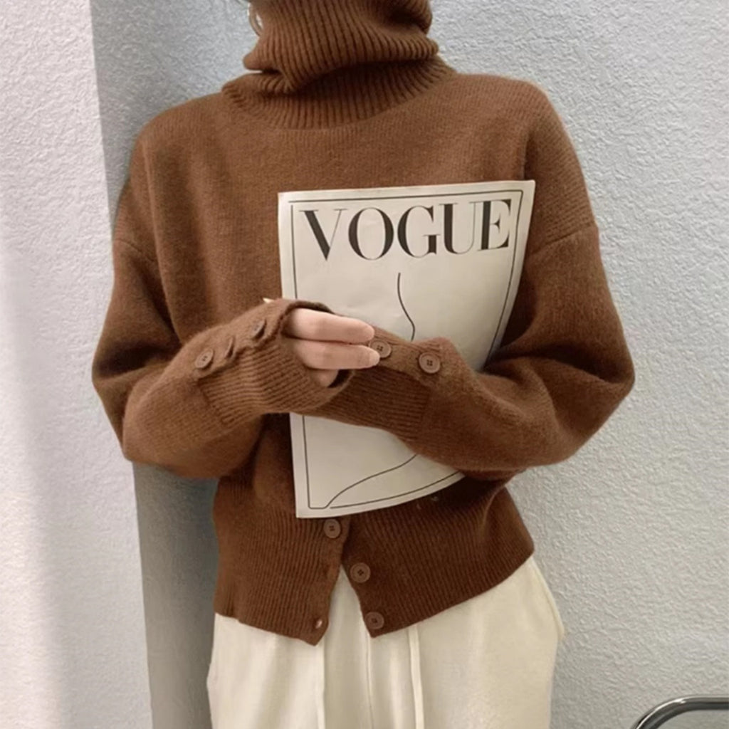 Autumn and Winter New High-End High-Neck Pullover Sweater for Women with Niche and Unique Design Knitted Sweater Tops
