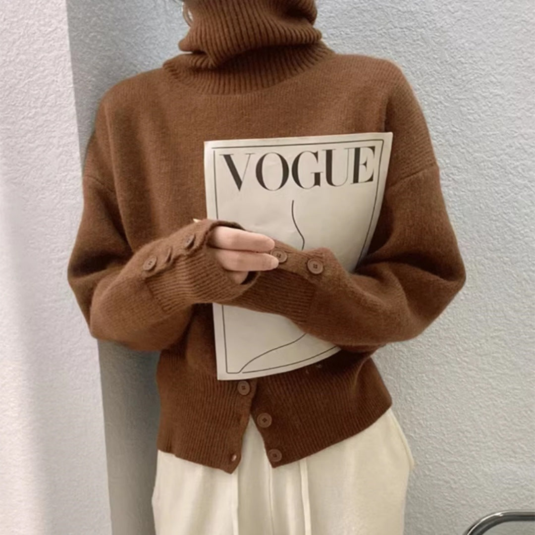 Autumn and Winter New High-End High-Neck Pullover Sweater for Women with Niche and Unique Design Knitted Sweater Tops