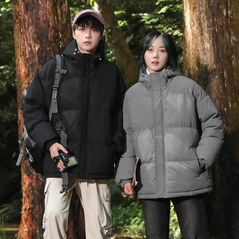 Cross-Border Cotton-Padded Jackets for Men and Women, Winter Loose Hooded Cotton-Padded Jackets, Pure Color Bread Jackets, Cotton-Padded Jackets, Warm Couple Jackets for Men