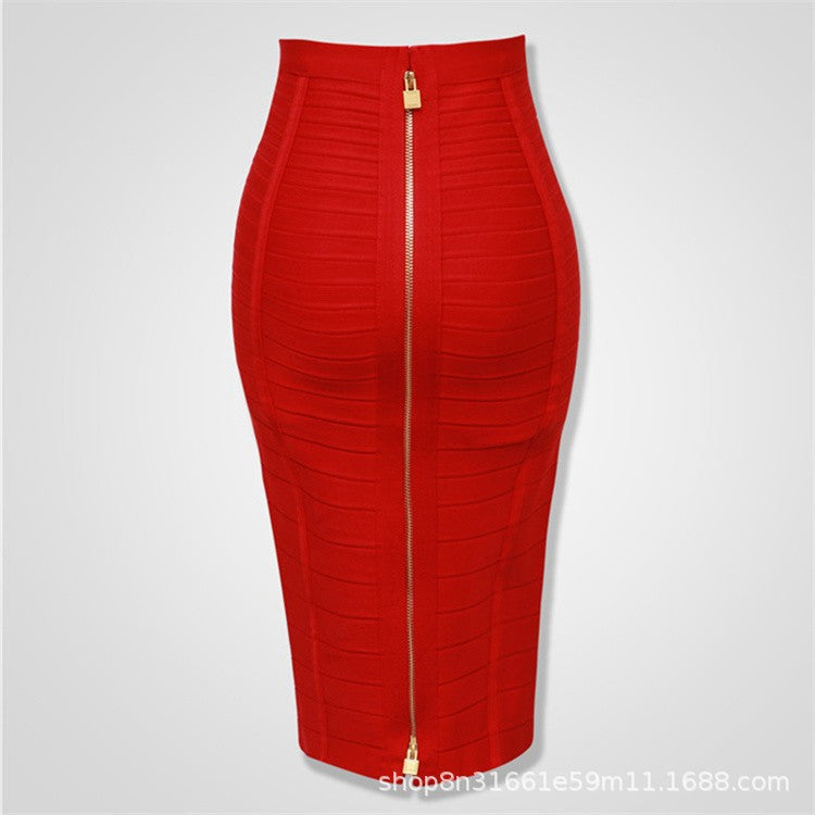 Bandage Skirt Stripesd Zipper Double-Open Sexy High-Waist Hip Skirt Skirt