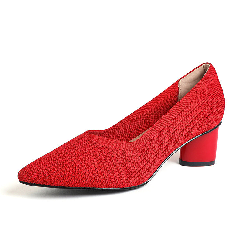 Princess High-Heeled girls Chunky Heel New Style Pointed Toe V-Cut Straight Pattern Solid Color Versatile French-Style Girl's Single Shoe Fashionable Women's Mid-Heel