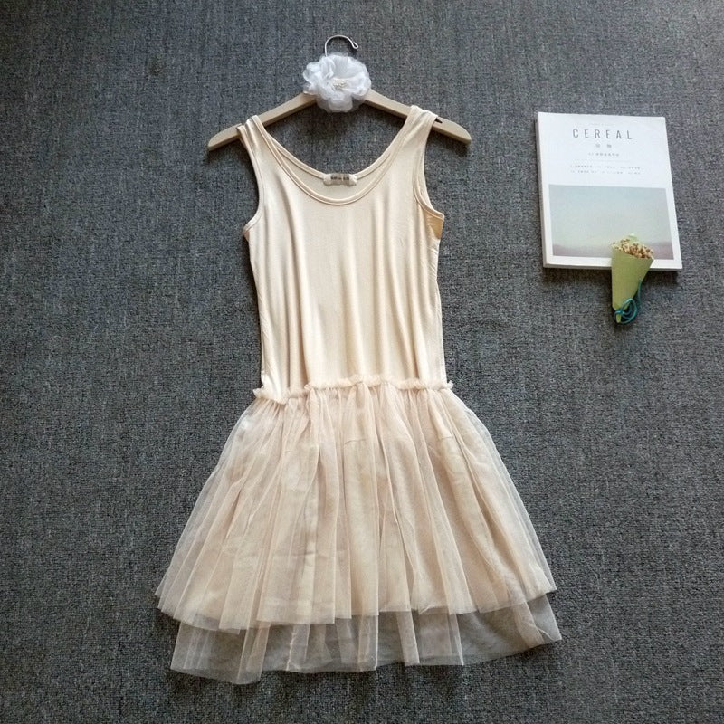 Short Mesh Tutu Skirt with Slip Skirt Stitching Modal Base Skirt with Slip Lace Autumn and Winter Inner Dress