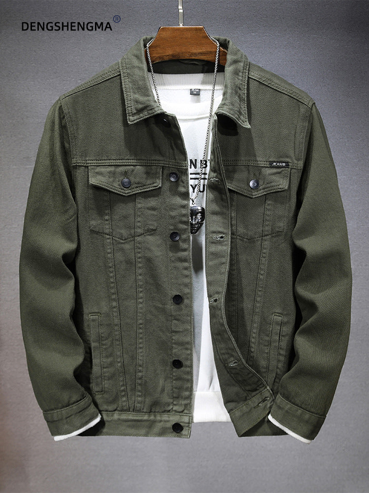Cross-border new casual men's jacket 2025 spring trend Joker solid color handsome black and white Denim coat