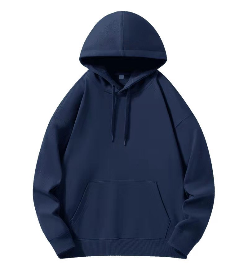 450g heavyweight cotton polar fleece dark blue navy blue hooded sweater men's and women's Indigo warm lovers hoodie autumn and winter