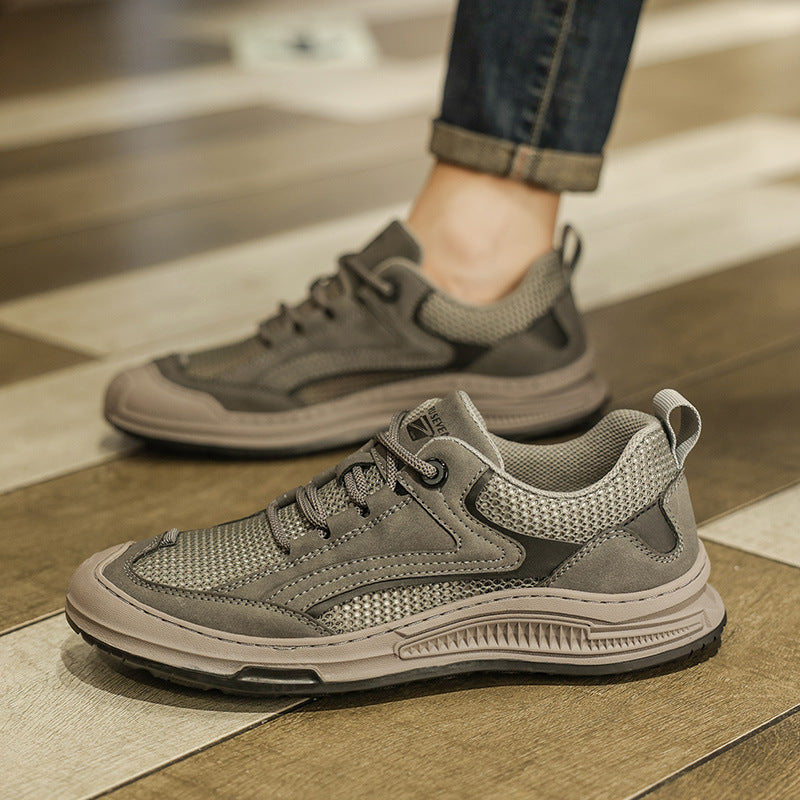 Mesh Men's Shoes Thin Summer 2025 New Versatile Casual Leather Shoes Thick-Soled Men's Sports Workwear Student Sneakers