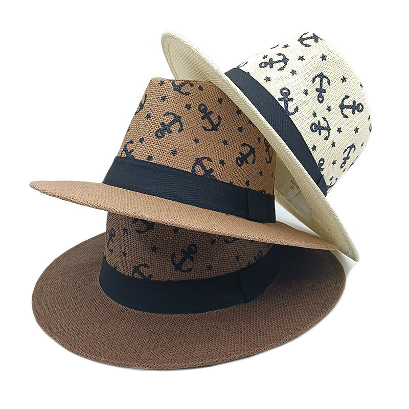 Spring and Summer Hats European and American Anchor Printed Straw Hats Seaside Vacation Sun Protection Hats Beach Sun Hats Jazz Hats