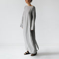 new cotton and linen dress long sleeve off-neck lace-up dress