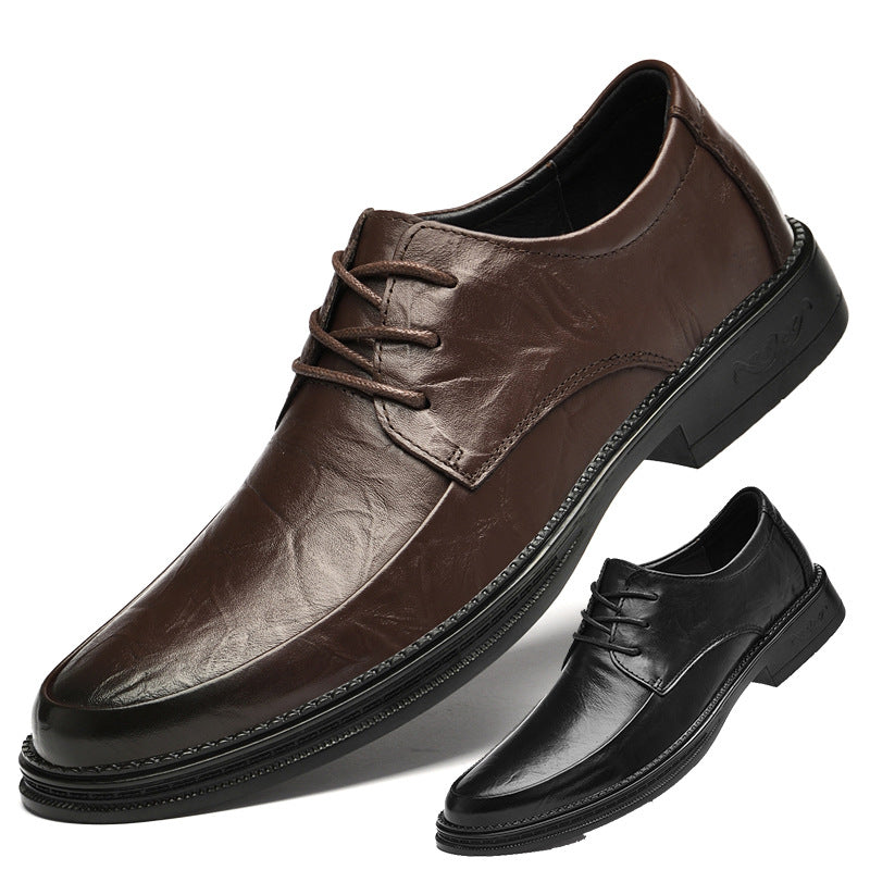 Leather shoes men's business formal wear genuine leather new men's casual British black trendy low-top bridegroom wedding shoes