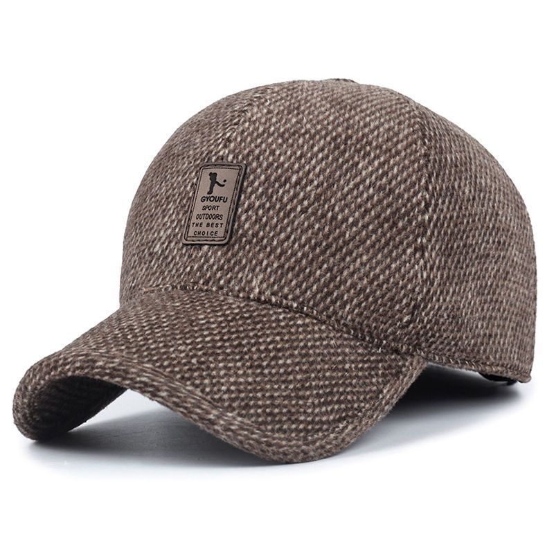 Men's Hats, Baseball Caps, Warm Ear-Protecting Caps, Thickened Casual Hats for Middle-Aged and Elderly, Woolen Light Luxury Style
