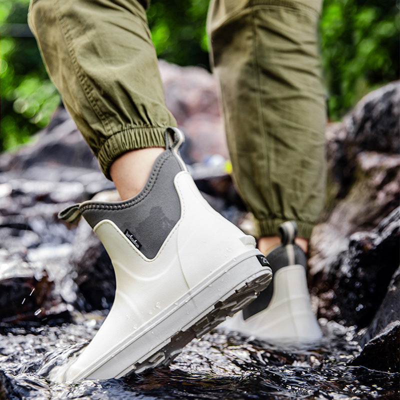Cross-Border New Brown Men's Rain Boots, Short-Tube Sports Shoes, Fashionable Rain Boots, Waterproof and Non-Slip Outdoor Water Shoes, Wading Rubber Shoes