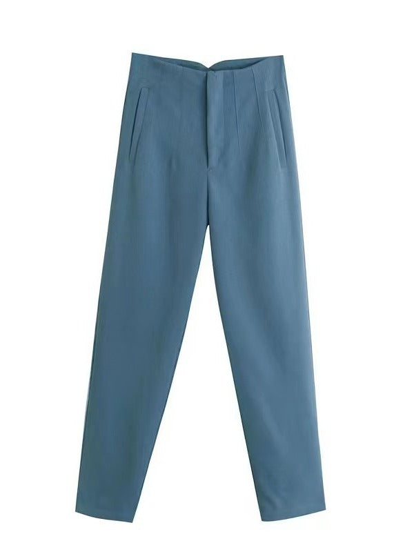 Women's Trousers European and American Amazon Cross-Border New Slim Fit Solid Color Pleated Micro-Elastic Formal Straight Pants Casual Pants