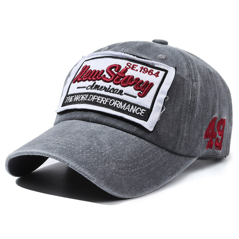 Hats for Men and Women, Spring and Summer Baseball Caps, Washed Cloth, Old Letter Embroider, Curved Brim Peaked Caps, Versatile Retro Couple Hats