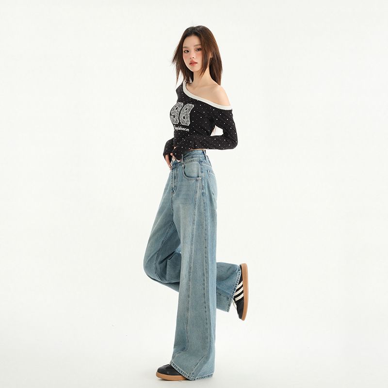 Wide-Leg Jeans for Women 2025 Spring New Retro High-Waisted Loose Slimming Summer Drape Straight Floor-Length Pants